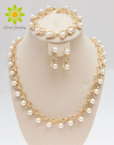 Envío Gratis 2022 perlas clásicas de imitación oro/claro bañado en plata cristal fiesta regalo moda traje conjuntos de joyas de perlas ► Foto 1/1