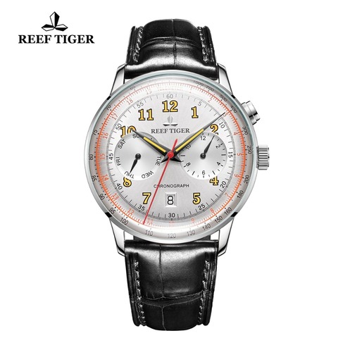 Reef Tiger-Reloj clásico de acero inoxidable para hombre, reloj luminoso automático, correa de cuero marrón, RGA9122 ► Foto 1/6