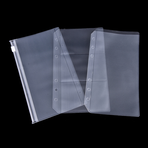 Archivador de sobres con cierre de cremallera transparente de PVC, organizador de recarga de bolsillo, papelería para 6 agujeros, A5/A6 ► Foto 1/6