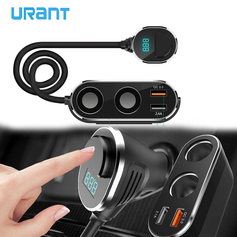 URANT de puerto Dual USB 2 de forma automática enchufe de encendedor de coche del cargador del divisor DC 12-24V 2.4A de carga rápido QC 3,0 para todos los coches ► Foto 1/6