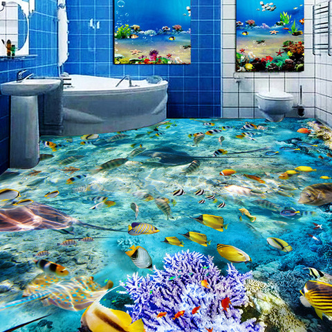 Suelo personalizado Mural papel pintado submar mundo peces Coral inodoros baño dormitorio 3D suelo murales PVC impermeable autoadhesivo ► Foto 1/6