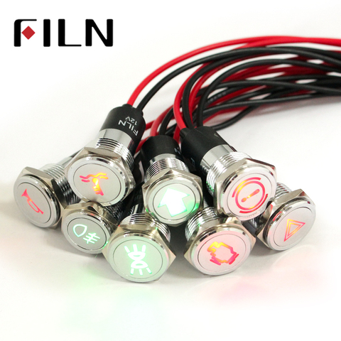 Filn FL1M-16FW-C 16mm dash 12 V led indicador led coche aplicador símbolo señal indicador piloto Dash Luz ► Foto 1/5