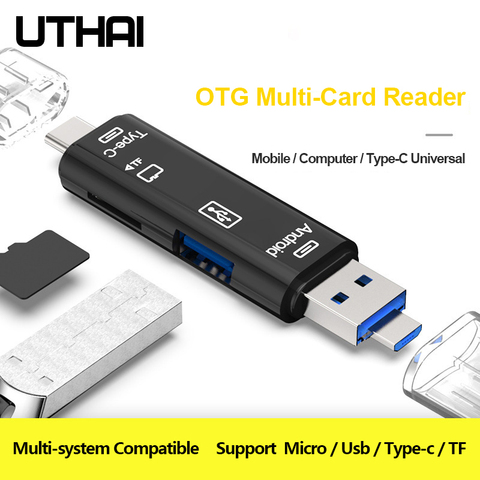 Tipo C y MicroUSB y USB 3 en 1 lector de tarjetas de OTG de alta velocidad Universal OTG TF/USB para computadora Android encabezados de extensión ► Foto 1/6