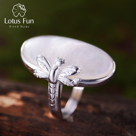 Lotus Fun de Plata de Ley 925 auténtica Natural para mujer, diseño creativo hecho a mano, joyería fina, anillos largos Vintage para mujer, Bisutería ► Foto 1/6