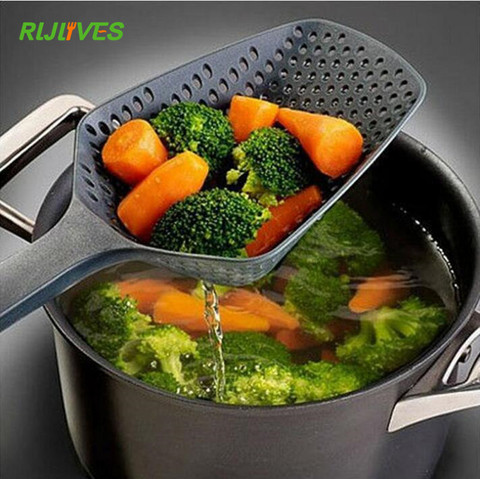 RLJLIVES 1 Pc palas de cocina negras colador de verduras cuchara de Nylon cuchara colador grande Filtro de sopa herramientas de cocina ► Foto 1/6