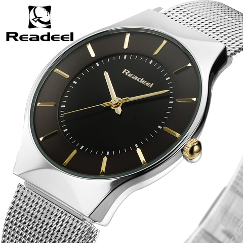 Relojes de acero inoxidable para hombre, reloj de pulsera de cuarzo analógico, esfera ultradelgada, de lujo, masculino ► Foto 1/1