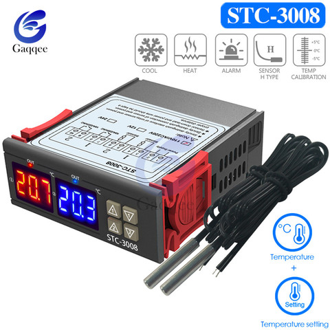 STC-3008 doble Digital controlador de temperatura dos de salida de relé, termostato con Sensor DC12V 24V AC110-220V refrigerador casero bien calor ► Foto 1/6