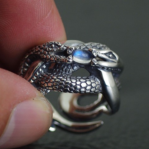 BOCAI Natural de plata anillo de piedra de la superficie de serpiente doble anillo de plata tailandés ► Foto 1/3