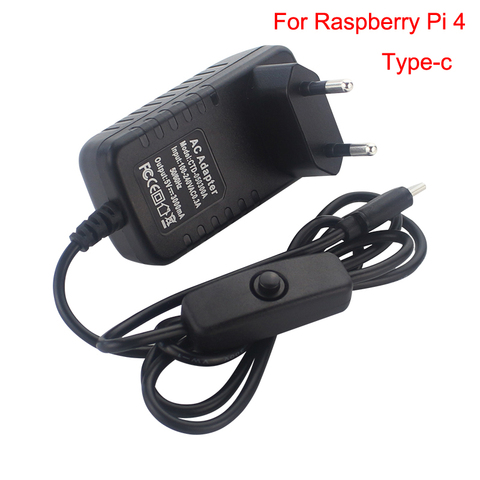 Fuente de alimentación Raspberry Pi 4, adaptador de corriente tipo C de 5V, 3A, con interruptor de encendido/apagado, cargador de UE, EE. UU., Reino Unido y Australia para RPI 4 Modelo B ► Foto 1/6