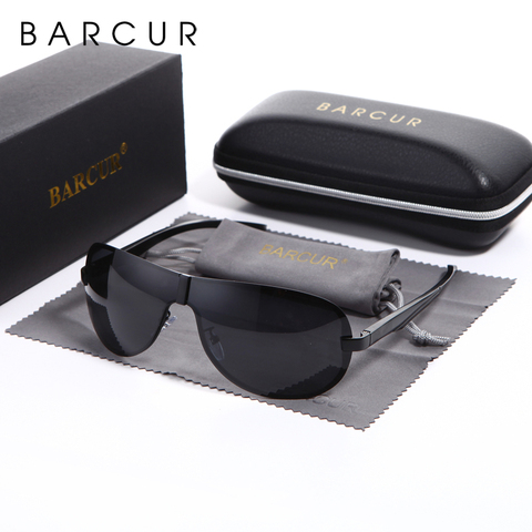 BARCUR-gafas de sol sin montura para hombre, lentes de marca de diseñador con alta calidad, sin montura, de Metal negro, Retro ► Foto 1/6
