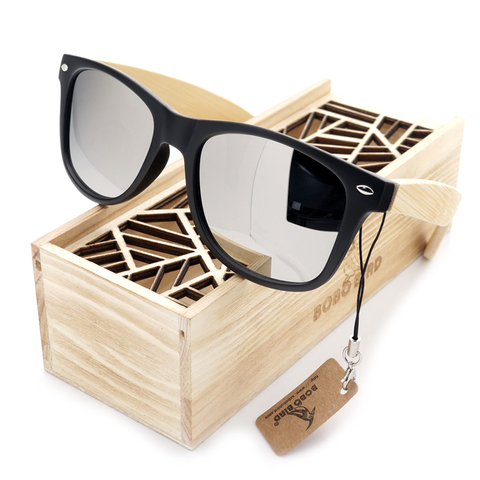 BOBOBIRD, Gafas de sol para hombre, con estilo de madera, color negro y cristales polarizados en caja de madera de bambú. BS23 ► Foto 1/6