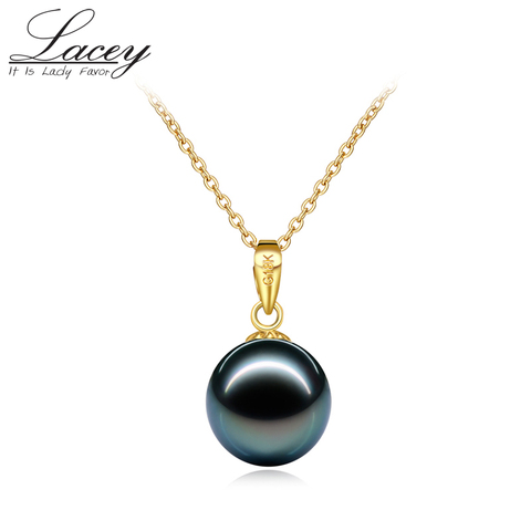 Collar de perlas negras naturales para mujer, colgante de oro de 18k, joyería de perlas de mar reales, Buen regalo ► Foto 1/5