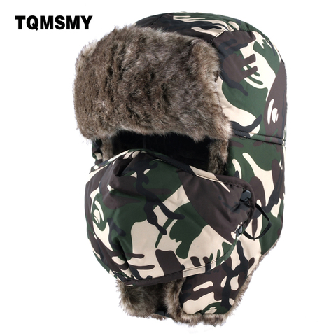 TQMSMY camuflaje orejeras sombrero para hombre ushanka snow caps unisex bomber hat mujeres sombreros de invierno para hombres gorra tipo máscaras casual hueso caliente ► Foto 1/6