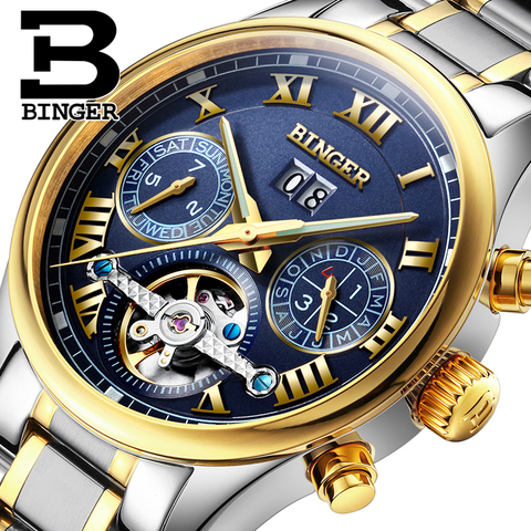 BINGER-Reloj de pulsera para hombre, de marca de lujo, Tourbillon, zafiro, luminoso, de mano, multifunciones, esqueleto mecánico, B8602 ► Foto 1/1