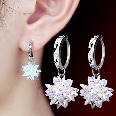 Fanqieliu-pendientes colgantes de cristal para mujer, Plata de Ley 925 auténtica, el mejor regalo de Festival, copo de nieve, FQL193212 ► Foto 1/6