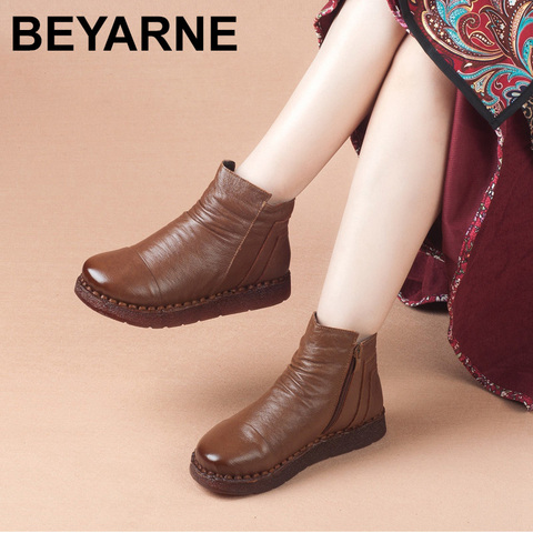 BEYARNE-botas de nieve de invierno para mujer, botines de piel auténtica Vintage, informales, antideslizantes ► Foto 1/6