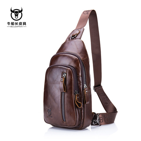 BULLCAPTAIN-Bolsos cruzados de cuero genuino para hombre, bandoleras de pecho, de viaje, a la moda ► Foto 1/6