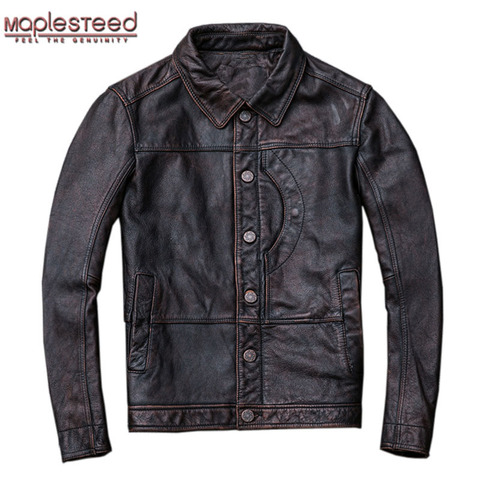 MAPLESTEED-Chaqueta de cuero Natural Vintage para hombre, 100% de piel de vaca, rojo y marrón, Cuero de vaca Real, Otoño, M162 ► Foto 1/1