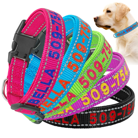 Collar personalizado de nailon bordado para perro, identificación reflectante con nombre de Mascota, para teléfono, perros pequeños, medianos y grandes ► Foto 1/6