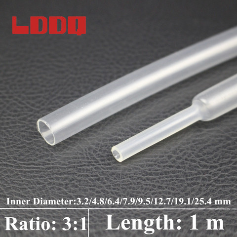 LDDQ 1m tubo retráctil 3:1 transparente pegamento adhesivo de tubo del tubo impermeable de diámetro 3,2/4,8/6,4/7,9/9,5/12,7/19,1/25,4mm ► Foto 1/6
