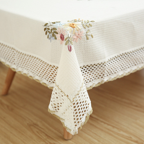 Europa mantel con diseño de flores blanco hueco encaje algodón Lino tela de mesa a prueba de polvo boda banquete TV gabinete cubierta tela ► Foto 1/6