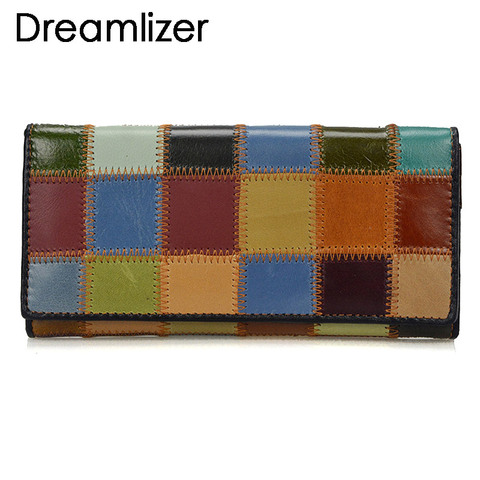 Dreamlizer-billeteras de retales de moda para mujer, bolso de cuero genuino largo, colorido, bolso de día para mujer, con cremallera, novedad de 2022 ► Foto 1/5