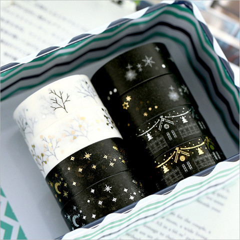 Washi Tape-Cinta Washi con flores/estrellas doradas, conjunto de Planificador de tiempo Kawaii, lote de cintas Washi japonesas, bricolaje, álbum de recortes, papelería, 2022 ► Foto 1/5