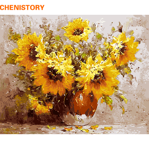 CHENISTORY-Cuadro de girasoles sin marco, lienzo pintado a mano, cuadro de arte de pared moderno para decoración del hogar, 40x50cm ► Foto 1/6