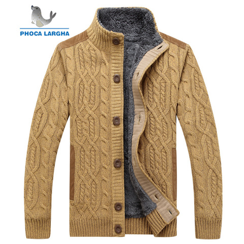 Suéteres de terciopelo grueso para hombre, cárdigan cálido de una sola botonadura, suéteres informales con patrón de punto, talla 3XL, Invierno ► Foto 1/6