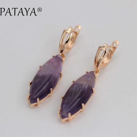 PATAYA-pendientes de gota de oro rosa para mujer, piedras naturales Multicolor, fiesta, boda, India, gran oferta, 585 ► Foto 1/6