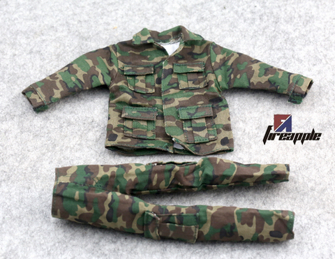 Conjunto de ropa de soldado a escala 1/6, uniformes de combate de camuflaje de jungla para hombre de 12 