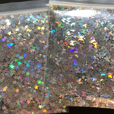 10 g/bolsa de brillo holográfico dorado plateado de 3mm con forma de Micro estrella/mariposa, mezcla de brillo láser acrílico para decoración de uñas LS2356 ► Foto 1/6