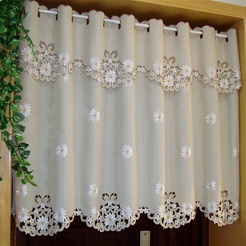 Cenefa de ventana bordada de media cortina británica personalizar cortina de sombreado de luz para puerta de armario de cocina A-43 ► Foto 1/6