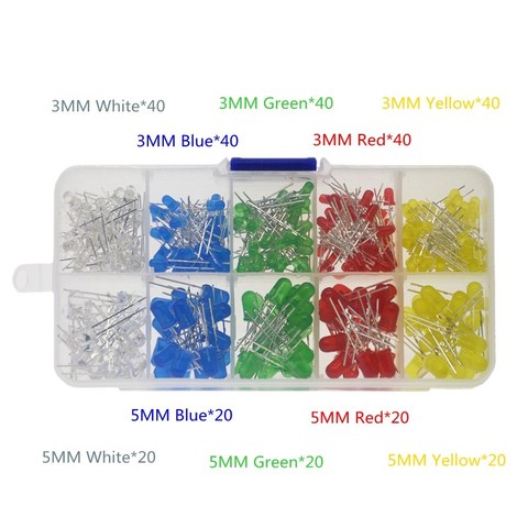 Envío Gratis 300 Uds. 3mm 5mm luz LED blanco amarillo rojo verde azul surtido Kit ledes para manualidades Set 3V 20mA ► Foto 1/6