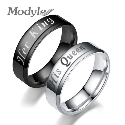 Modyle-anillos de acero inoxidable para parejas, anillos chapados en color negro, IP, 316L, su Reina y su rey ► Foto 1/6