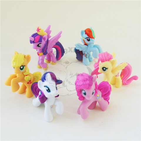 6 unids/lote figuras de acción 5cm muñeco caballo seis personajes de juguete rareza y Rainbow Dash y Twilight Sparkle y Applejack y Pinkie pie ► Foto 1/6