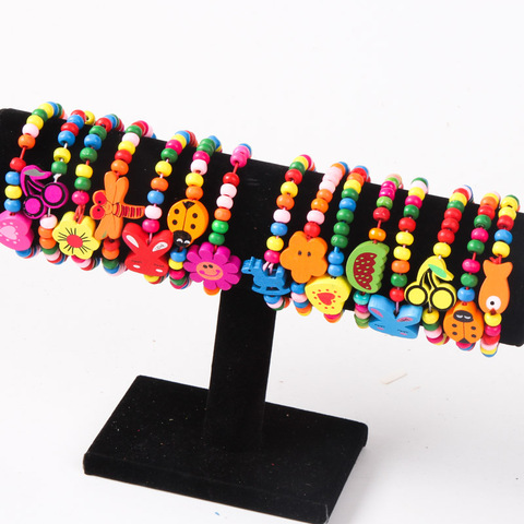 Lote de 20 piezas de pulsera de colores mixtos para niños, conjunto de colores mixtos, cuentas de madera pequeñas, pulsera con cuentas ► Foto 1/6