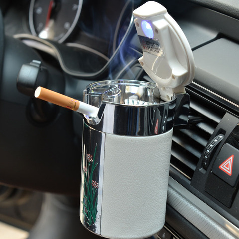 CHIZIYO más nueva para coche portátil puro Cenicero cigarrillo sin humo de fibra de carbono Cenicero con luz Led ► Foto 1/5