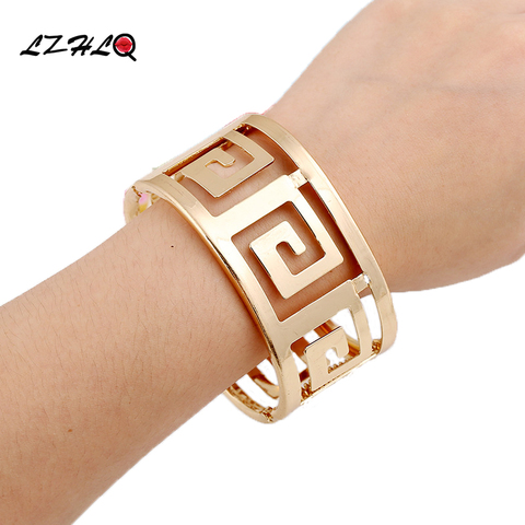 LZHLQ-pulsera ancha de Metal hueca geométrica para mujer, brazalete Punk, accesorios de joyería de marca famosa, 2022 ► Foto 1/6