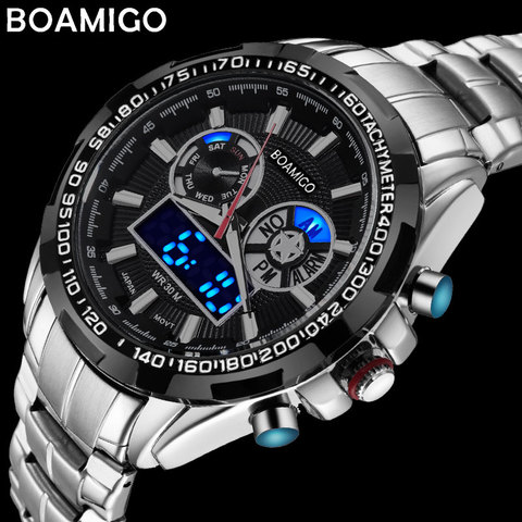 BOAMIGO regalo de plata-reloj digital de acero inoxidable para hombre ► Foto 1/6