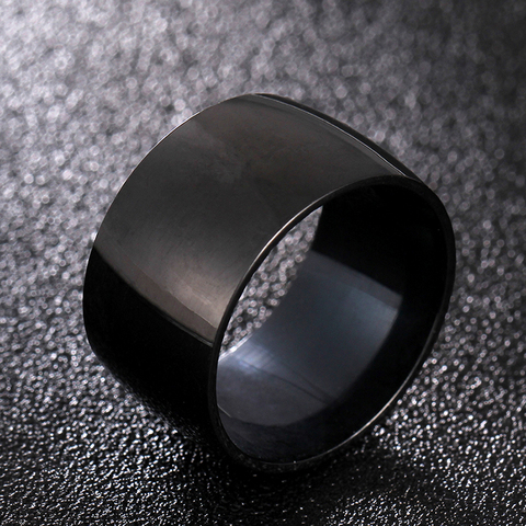 Anillo de titanio negro de 12mm de ancho para hombres y mujeres ► Foto 1/6