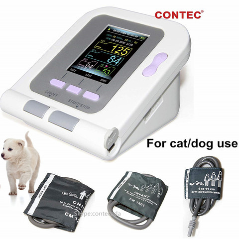 Monitor Digital de presión arterial para uso veterinario, CONTEC08A-VET para el cuidado de los animales, NIBP Cuff, perros, gatos y mascotas (CONTEC08A-VET con 3 puños) ► Foto 1/5