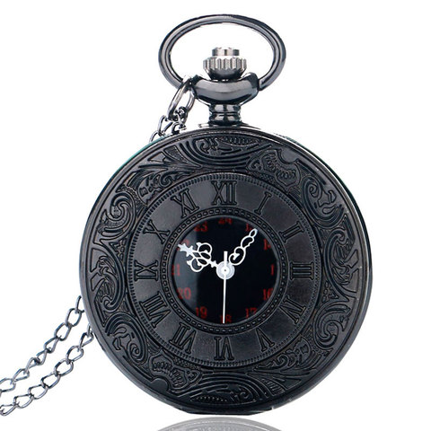 Vintage Charm negro Unisex moda romano número cuarzo Steampunk reloj de bolsillo mujeres hombre COLLAR COLGANTE con cadena regalos P427 ► Foto 1/5