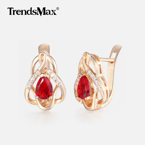 Escuchar amor rojo CZ Cubic Zirconia para las mujeres 585 oro rosa boda pendientes 2022 joyería de moda regalos para su KGE99 ► Foto 1/6