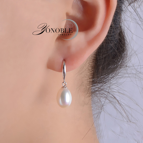 Pendientes de perlas naturales reales para mujer 925 pendiente de gota de perla de agua dulce blanco plateado ► Foto 1/6