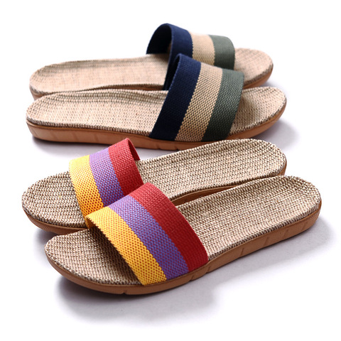 Suihyung-Zapatillas de lino informales para hombre y mujer, sandalias antideslizantes de estilo múltiple, para estar en casa, para verano ► Foto 1/6