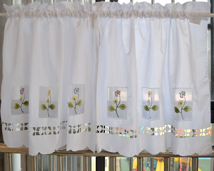 Cortina corta de cocina con flores pastrales de media ventana para cocina,  cortinas semitransparentes de privacidad, semi-sombreado para balcón