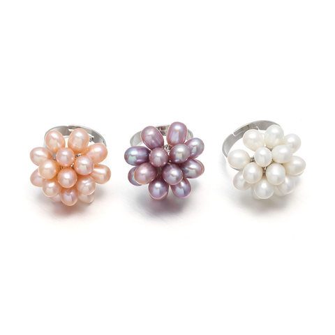 Anillos ajustables para mujer, joyería de anillo de perla de agua dulce Natural, color blanco, rosa y morado, tres colores ► Foto 1/6