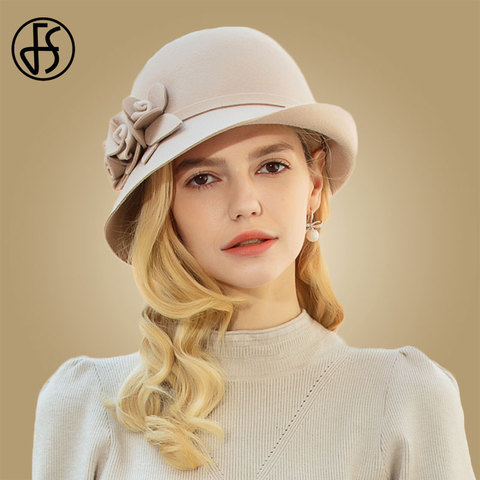FS 100% negro australiano lana sombrero sombreros para las mujeres ancho Vintage ala invierno campana para Iglesia Derby sombrero sombreros de bolos tapa ► Foto 1/6