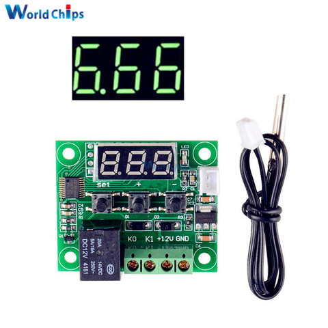 W1209 cc 12V verde termostato digital LED termómetro de Control de temperatura Módulo de interruptor termocontrolador Sensor NTC impermeable ► Foto 1/6